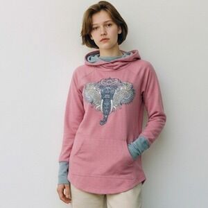 LuLaRoe XS Pink Elephant Graphic Hooded Tunic Top Long Sleeve Boho Hoodie Casual